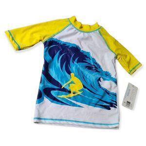 NWT Cabana Beach Boys Yellow Surfer Rashguard Shirt UPV 50+